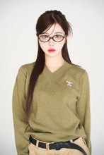 画像をギャラリービューアに読み込む, vneck logo embroidery knit