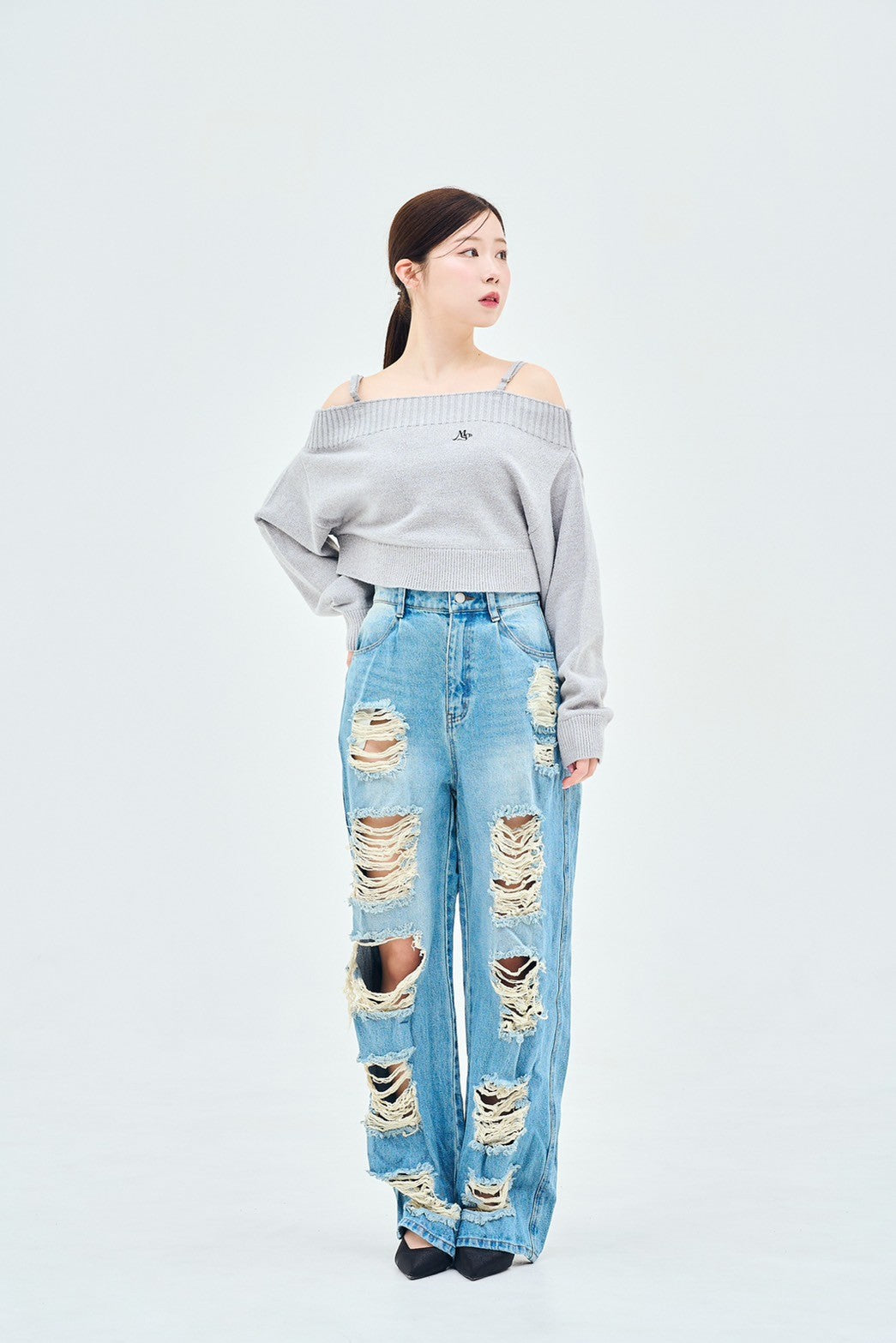 damage denim pants – made of silk
