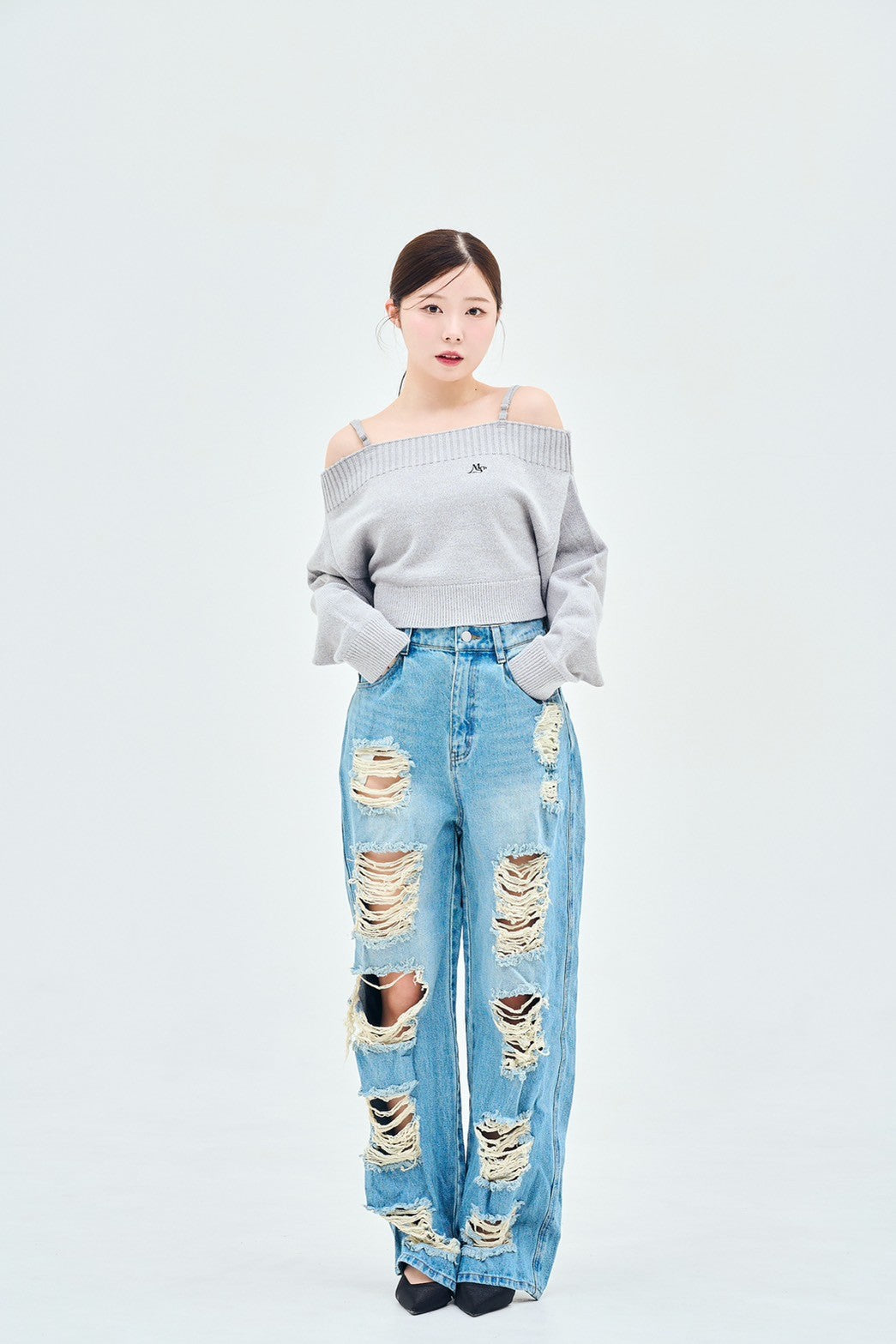 damage denim pants – made of silk