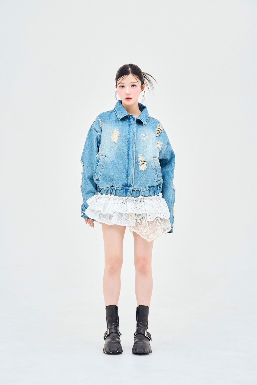 damage denim jacket – made of silk